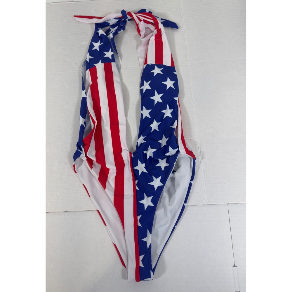 American Flag One Piece Swimsuit Womens Medium Red White Blue Stars USA